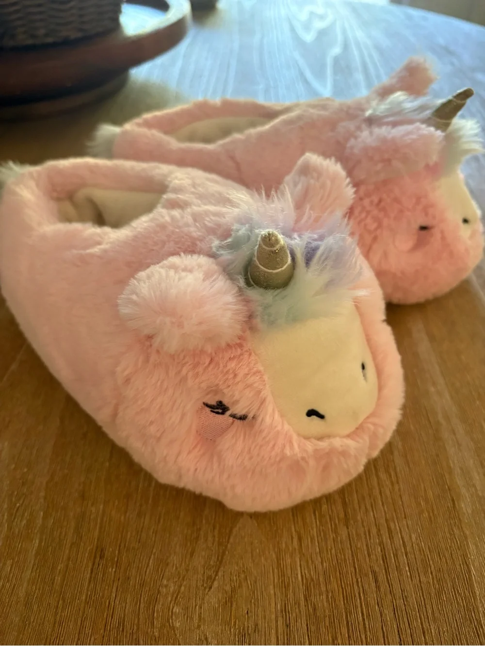 Target Pink Unicorn Plush Kids Slippers with Gold Horn